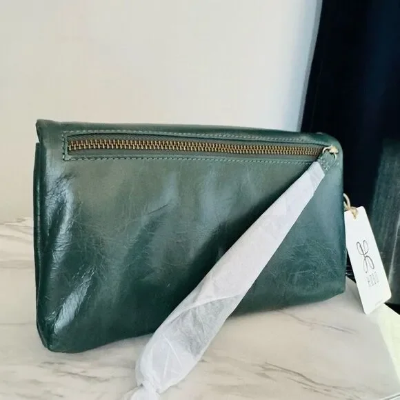 HOBO LAUREN CLUTCH LEATHER‎ WRISTLET WALLETSage Henna Luxury Leather, NWT